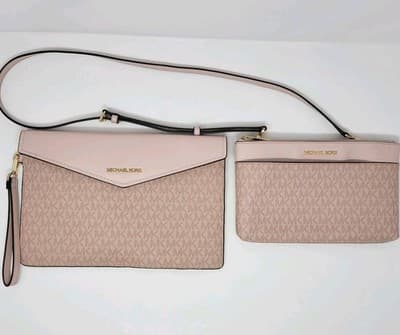 Michael Kors Jet Set Travel Crossbody Wristlet Clutch Set Beige MK Bundle Lot - Thumbnail 2