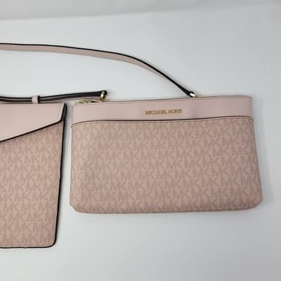 Michael Kors Jet Set Travel Crossbody Wristlet Clutch Set Beige MK Bundle Lot - Thumbnail 6