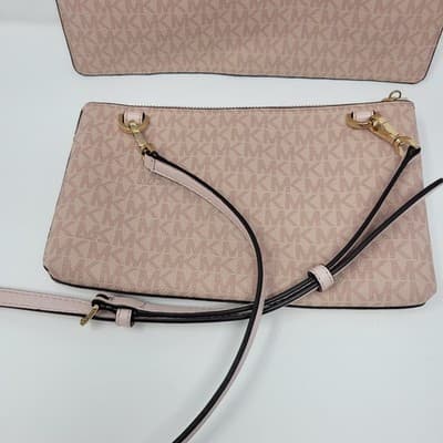 Michael Kors Jet Set Travel Crossbody Wristlet Clutch Set Beige MK Bundle Lot - Thumbnail 9