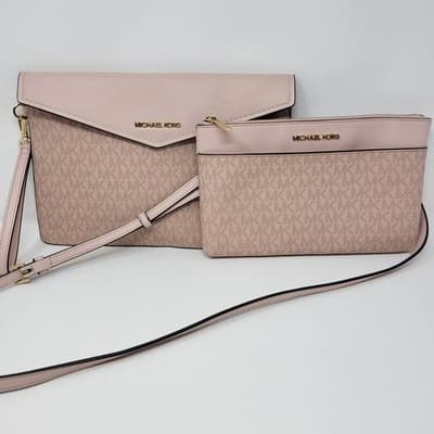 Michael Kors Jet Set Travel Crossbody Wristlet Clutch Set Beige MK Bundle Lot - Thumbnail 7
