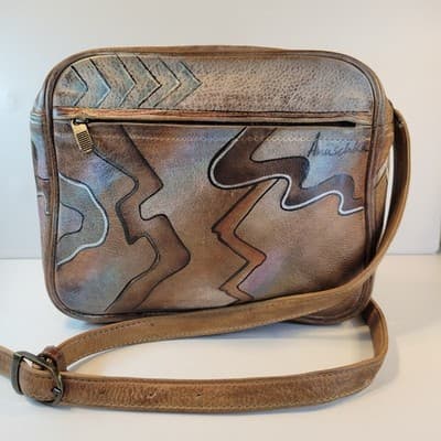 Anuschka Hand Painted Leather Crossbody Bag Vtg Boho Southwest 70s Style Purse - Image 1