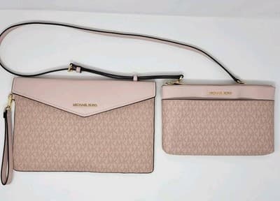 Michael Kors Jet Set Travel Crossbody Wristlet Clutch Set Beige MK Bundle Lot - Thumbnail 4