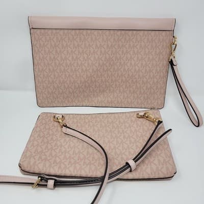 Michael Kors Jet Set Travel Crossbody Wristlet Clutch Set Beige MK Bundle Lot - Thumbnail 8