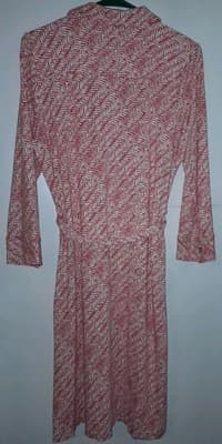 Talbots Boho Chic Ponte Knit Belted Shirt Dress Coral White M Midi - Thumbnail 7