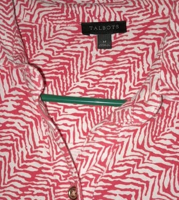 Talbots Boho Chic Ponte Knit Belted Shirt Dress Coral White M Midi - Thumbnail 4