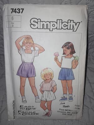 Vintage Simplicity 7437 Pattern Childrens Shorts and Tops size 6 Easy To Sew New - Image 1