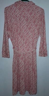 Talbots Boho Chic Ponte Knit Belted Shirt Dress Coral White M Midi - Thumbnail 6
