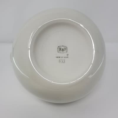 HALL Ceramic Pitcher White Mid Century Modern Creamer USA 633 8in Vintage - Thumbnail 3