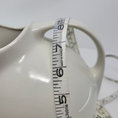 HALL Ceramic Pitcher White Mid Century Modern Creamer USA 633 8in Vintage - Thumbnail 7
