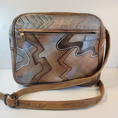 Anuschka Hand Painted Leather Crossbody Bag Vtg Boho Southwest 70s Style Purse - Thumbnail 2