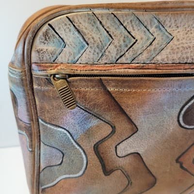Anuschka Hand Painted Leather Crossbody Bag Vtg Boho Southwest 70s Style Purse - Thumbnail 4