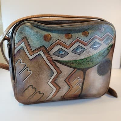 Anuschka Hand Painted Leather Crossbody Bag Vtg Boho Southwest 70s Style Purse - Thumbnail 8