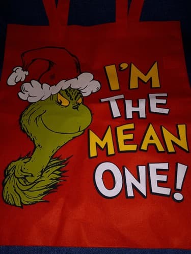 The Grinch Who Stole Christmas Reusable Tote Gift Bag "I'm the mean one" Red - Thumbnail 2