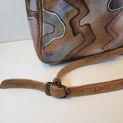 Anuschka Hand Painted Leather Crossbody Bag Vtg Boho Southwest 70s Style Purse - Thumbnail 5