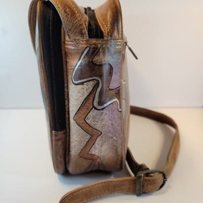 Anuschka Hand Painted Leather Crossbody Bag Vtg Boho Southwest 70s Style Purse - Thumbnail 6