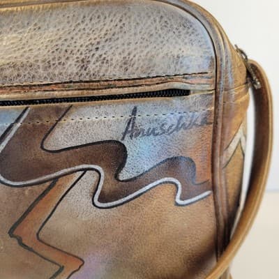 Anuschka Hand Painted Leather Crossbody Bag Vtg Boho Southwest 70s Style Purse - Thumbnail 3