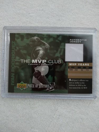 2002 UPPER DECK Piece Of History Ivan Rodriguez MVP Club Jersey Relic #MIR - Image 1