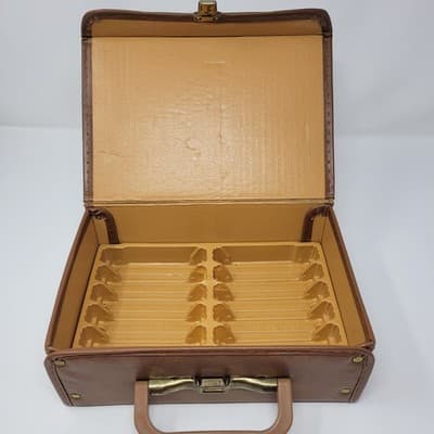 VINTAGE Cassette Tape Storage Case Holds 12 Brown Faux Leather Carry Case - Image 1