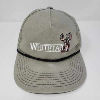 Whitetail Deer Hunting Hat Tan Buck Embroidered Snapback Outdoor Rope Cap - Image 1