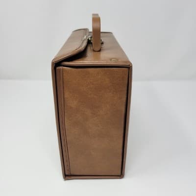 VINTAGE Cassette Tape Storage Case Holds 12 Brown Faux Leather Carry Case - Thumbnail 8
