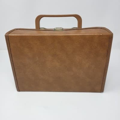 VINTAGE Cassette Tape Storage Case Holds 12 Brown Faux Leather Carry Case - Thumbnail 7