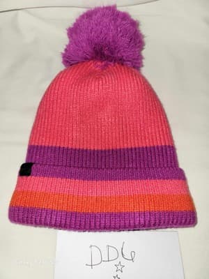 All in Motion Womens OS Pink & Purple Pom Pom Detail Stretch Cuffed Beanie - Thumbnail 2