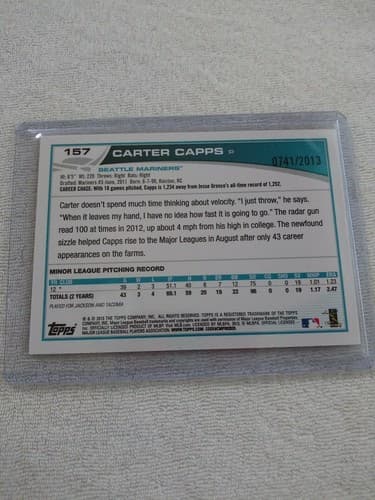 2013 TOPPS Carter Capps Gold RC #157 /2013 Seattle Mariners - Thumbnail 2