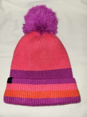 All in Motion Womens OS Pink & Purple Pom Pom Detail Stretch Cuffed Beanie - Image 1