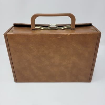 VINTAGE Cassette Tape Storage Case Holds 12 Brown Faux Leather Carry Case - Thumbnail 5