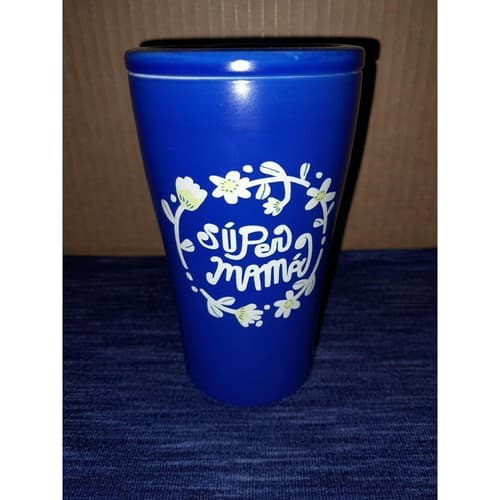 Super Mama Blue Stoneware Travel Mug Tumbler w/ Matching Lid Opalhouse - Thumbnail 2