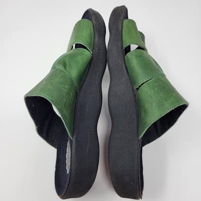 Azaleia Green Leather Slide Sandals Size 8 Brazil Made Comfort Triple Strap LUXE - Thumbnail 8