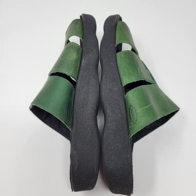 Azaleia Green Leather Slide Sandals Size 8 Brazil Made Comfort Triple Strap LUXE - Thumbnail 9