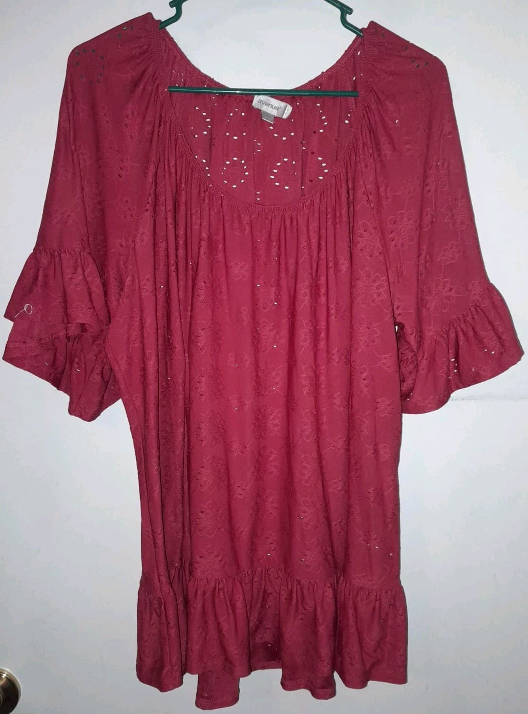 Avenue Red Eyelet Bell Ruffled Sleeves Ruffled Bottom Women’s Plus Size 3X - Thumbnail 2