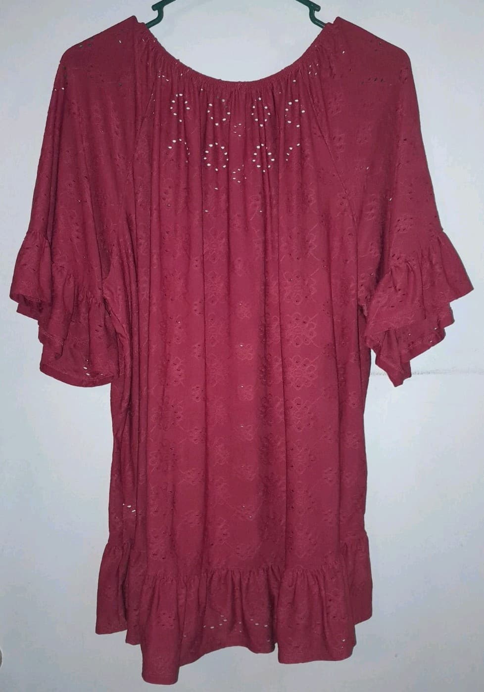Avenue Red Eyelet Bell Ruffled Sleeves Ruffled Bottom Women’s Plus Size 3X - Thumbnail 8