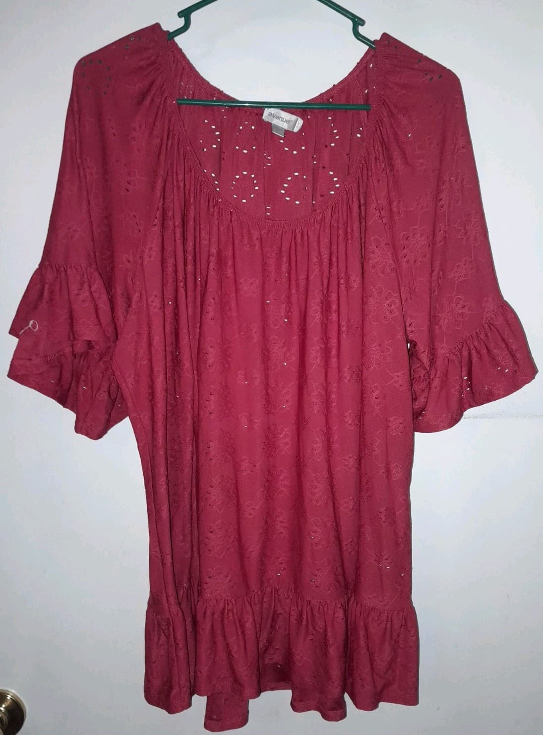 Avenue Red Eyelet Bell Ruffled Sleeves Ruffled Bottom Women’s Plus Size 3X - Image 1