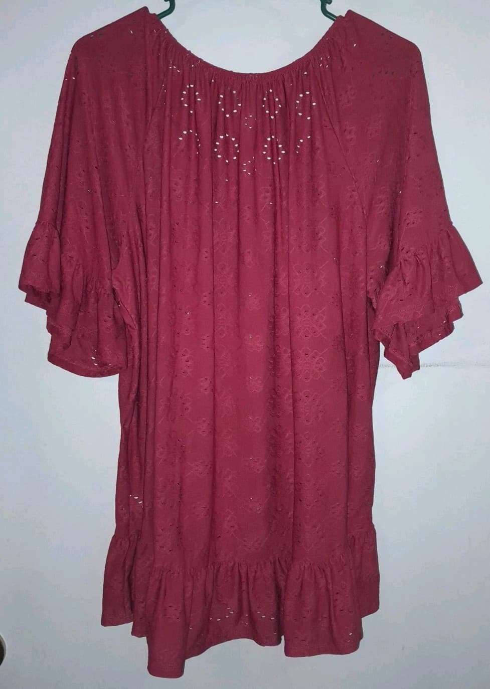 Avenue Red Eyelet Bell Ruffled Sleeves Ruffled Bottom Women’s Plus Size 3X - Thumbnail 7