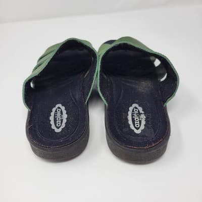 Azaleia Green Leather Slide Sandals Size 8 Brazil Made Comfort Triple Strap LUXE - Thumbnail 7