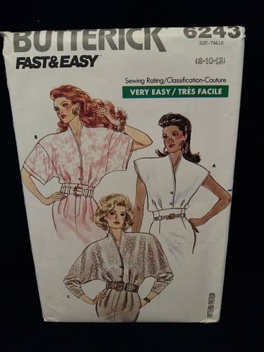 Butterick 6243 Very Loose Fitting W/ Shoulder Pads Blouse Top Sz 8 10 12 Pattern - Image 1