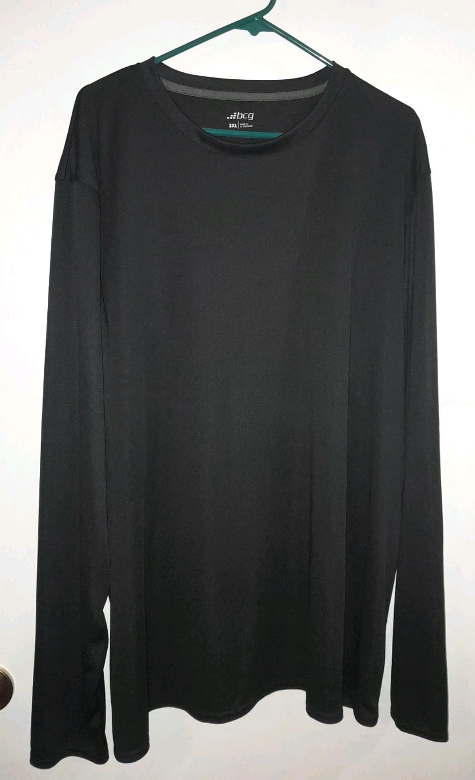 BCG Long Sleeve Activewear T Shirt Men’s 3XL XXXL Black Crewneck Lightweight - Image 1