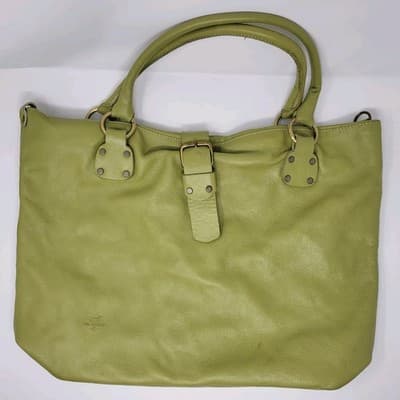 Italian Nappa Leather Oversized Slouchy Tote Green Shoulder Work Bag - Image 1