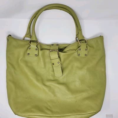 Italian Nappa Leather Oversized Slouchy Tote Green Shoulder Work Bag - Thumbnail 4
