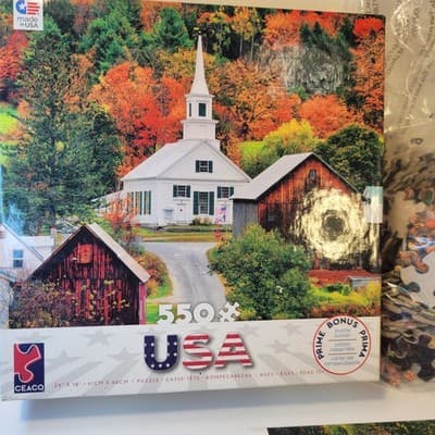 Ceaco 550 Piece Puzzle USA Series Waits River Church Vermont Complete w/ Poster - Thumbnail 3