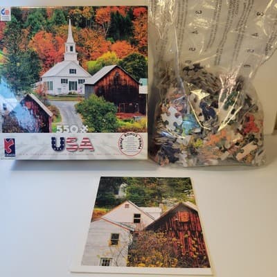 Ceaco 550 Piece Puzzle USA Series Waits River Church Vermont Complete w/ Poster - Image 1