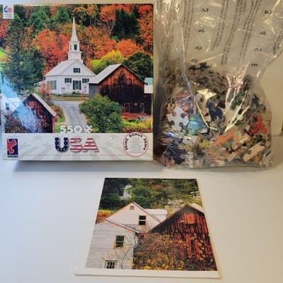 Ceaco 550 Piece Puzzle USA Series Waits River Church Vermont Complete w/ Poster - Thumbnail 2