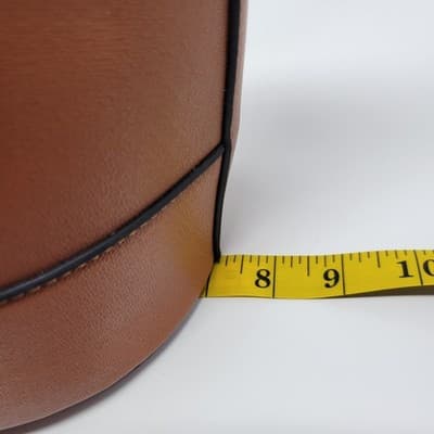 Wood Handle Bucket Bag Cognac Brown Faux Leather Boho Structured Purse - Thumbnail 11
