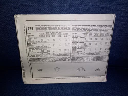 McCalls 5781 Sewing Pattern Mens Womens Teens Button Down Shirts Size 44-46 - Thumbnail 2