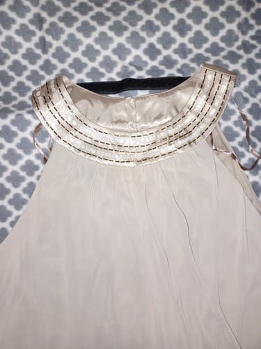 Short 3 Tiered Goddess Dress Beaded Neck Line Elegant Stone 36 3/4" L Sz 14 - Thumbnail 2