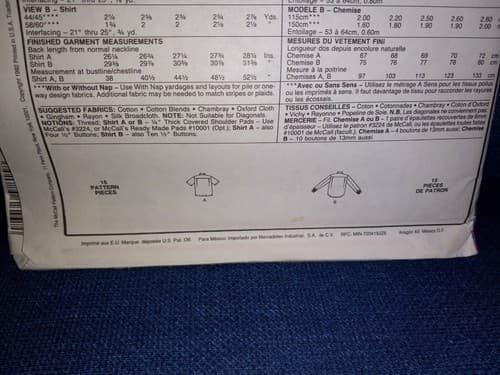 McCalls 5781 Sewing Pattern Mens Womens Teens Button Down Shirts Size 44-46 - Thumbnail 3