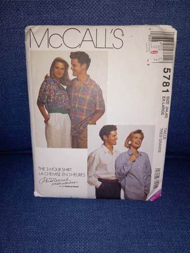 McCalls 5781 Sewing Pattern Mens Womens Teens Button Down Shirts Size 44-46 - Image 1