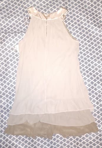 Short 3 Tiered Goddess Dress Beaded Neck Line Elegant Stone 36 3/4" L Sz 14 - Thumbnail 6